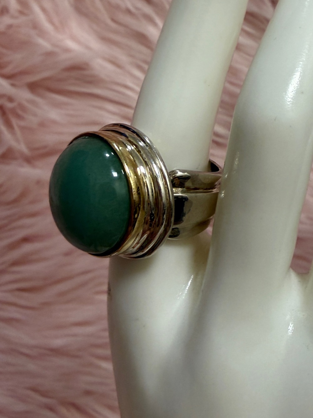 Robert Lee Morris Green Cabochon Ring with Silver and Gold-Tone Band